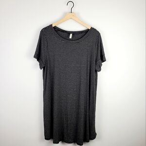 Emerald Gray Striped Button Dress 1XL